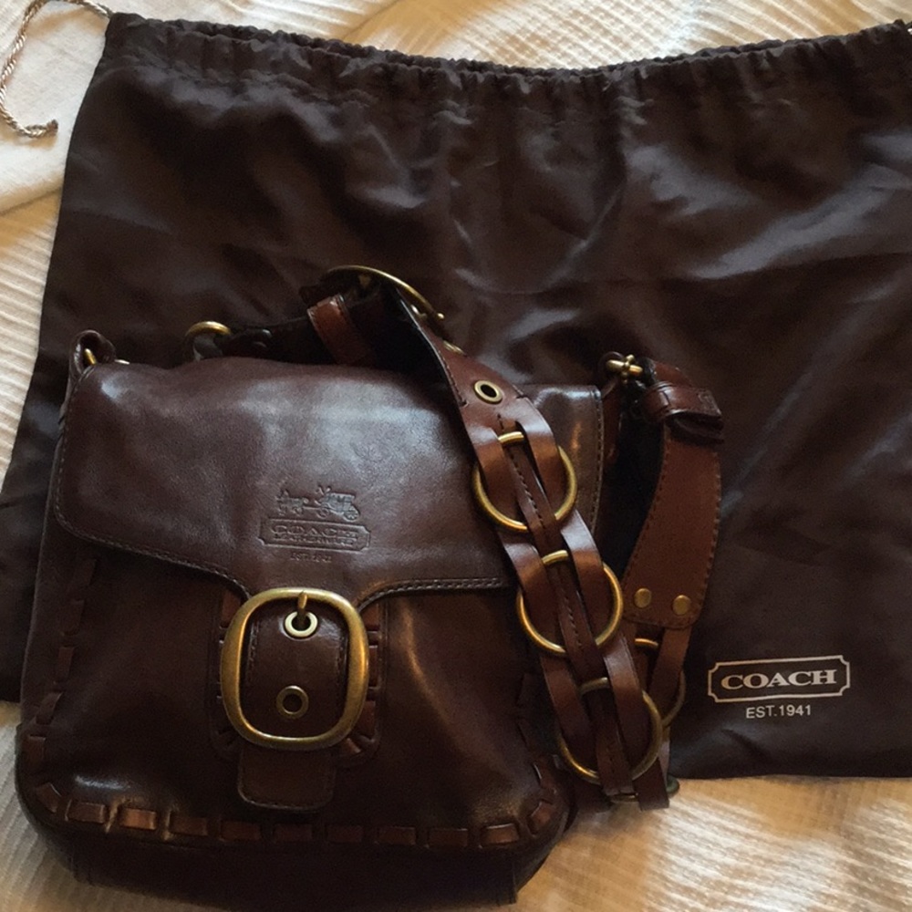 Coach shoulder leather with aged gold hardware bag